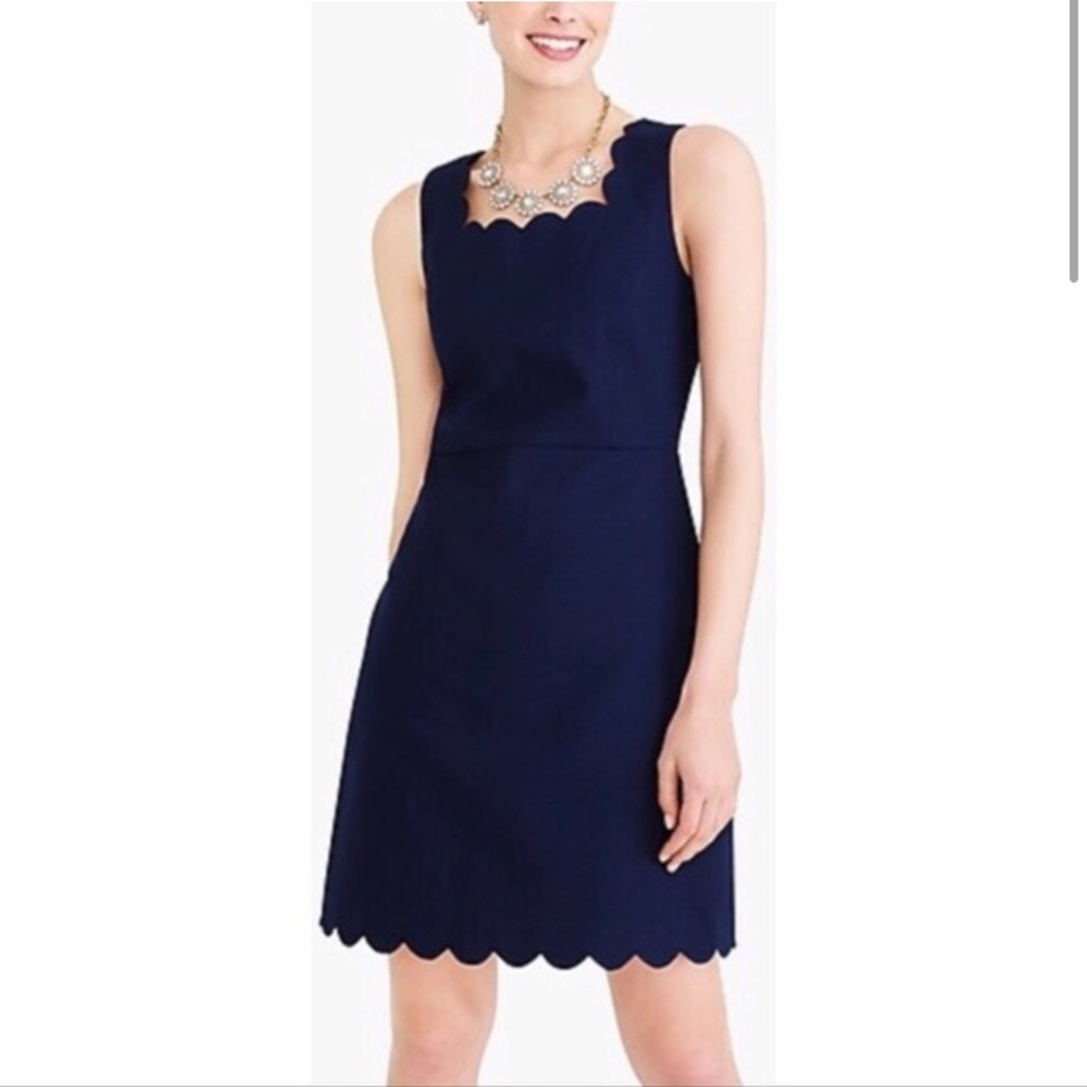 J. Crew Navy Basketweave Scallop-Edge Dress
